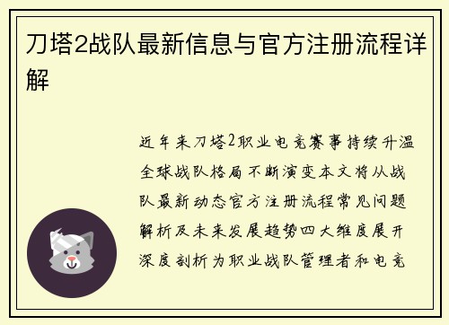 刀塔2战队最新信息与官方注册流程详解