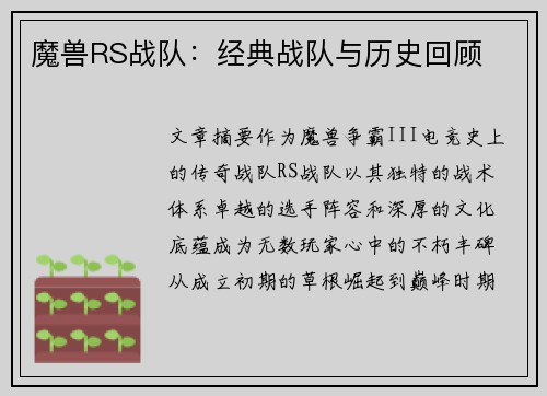 魔兽RS战队：经典战队与历史回顾